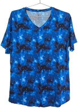 Blue Galaxy Bamboo V Neck T Shirt Womens Large Space Stars Casual Soft Tee &Me